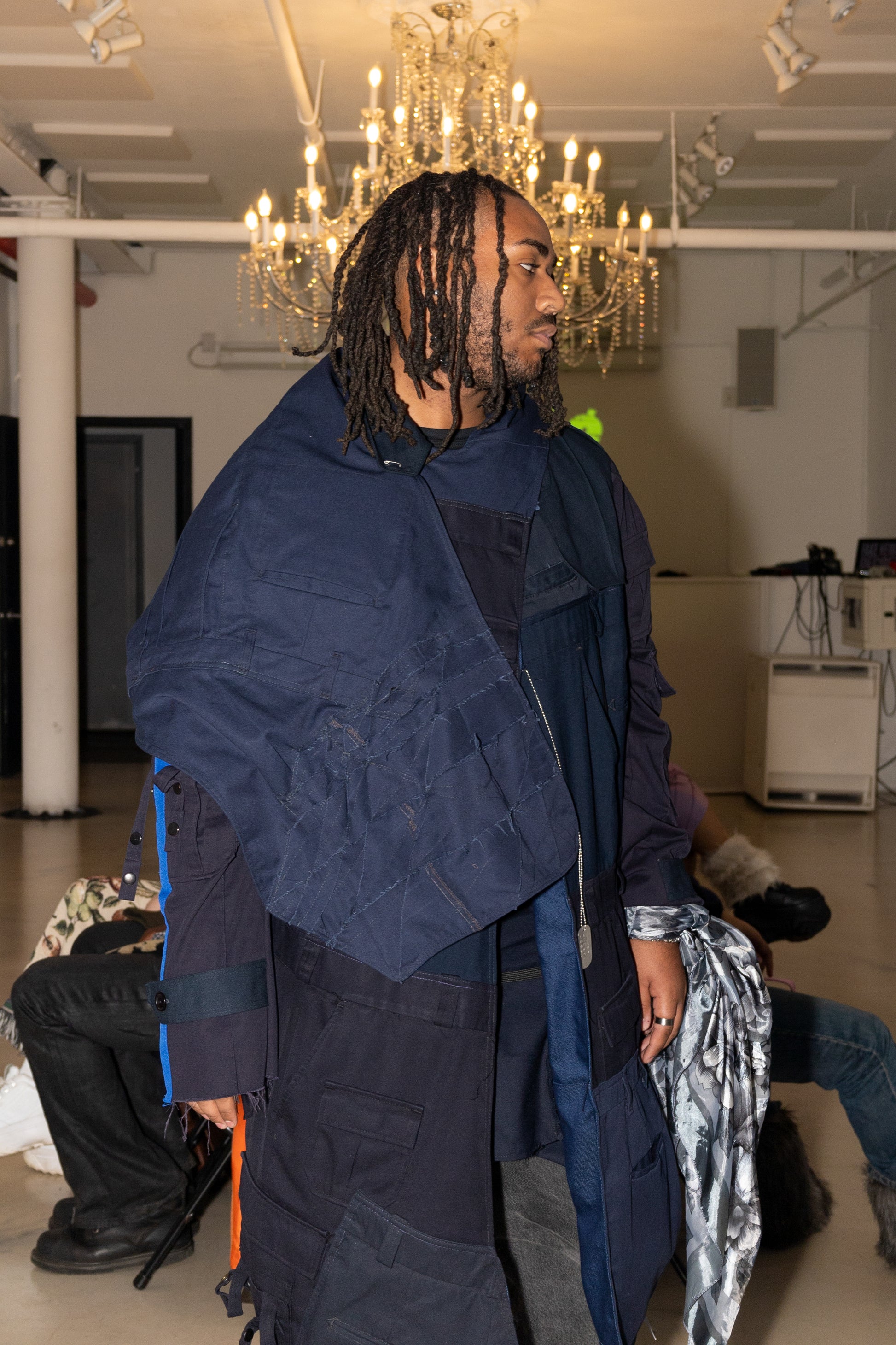 POLICE TRENCH COAT WITH WRAP LAPEL AND BLUE RACING STRIPES