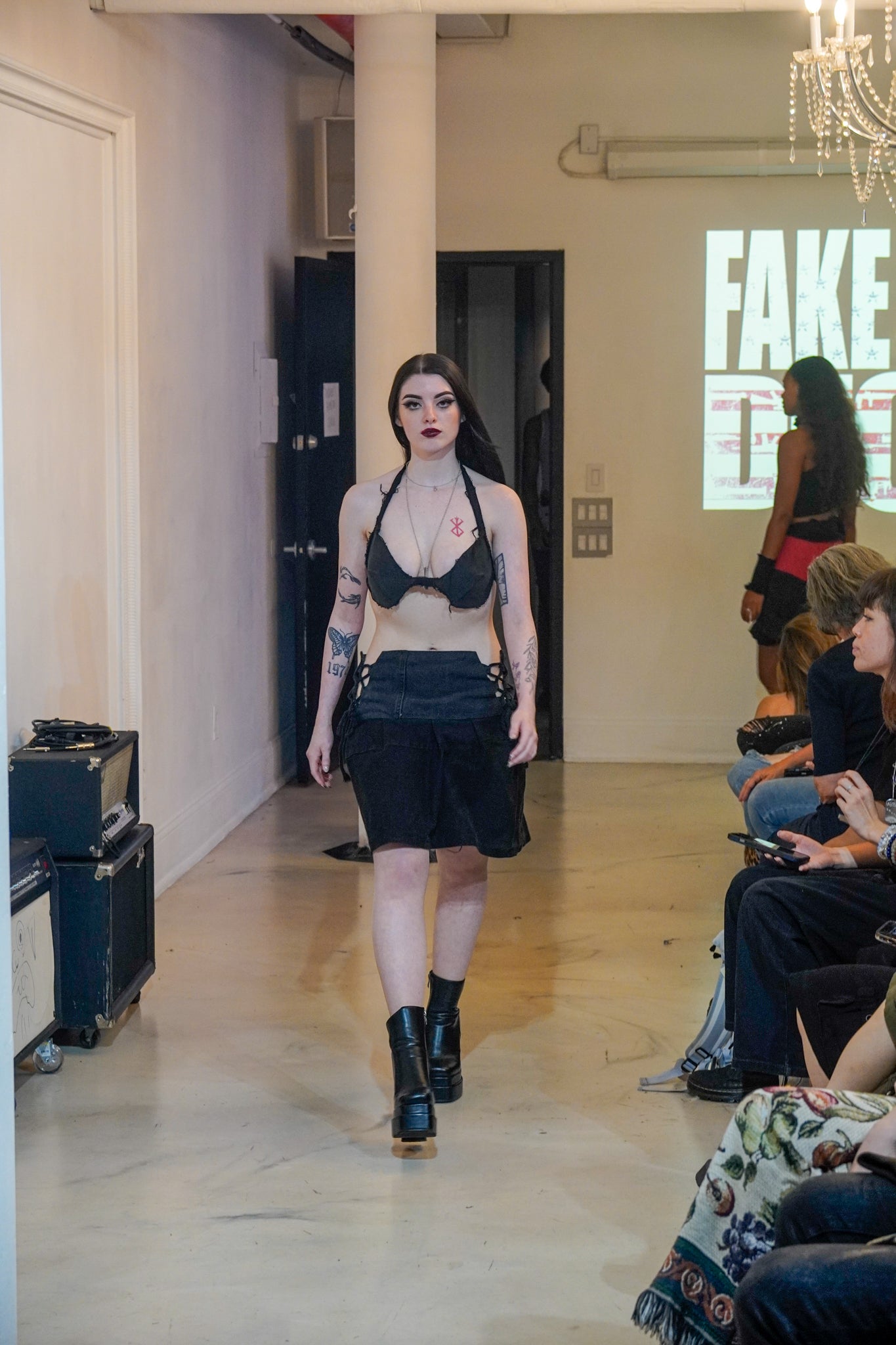 DENIM VOID BRALETTE AND SKIRT