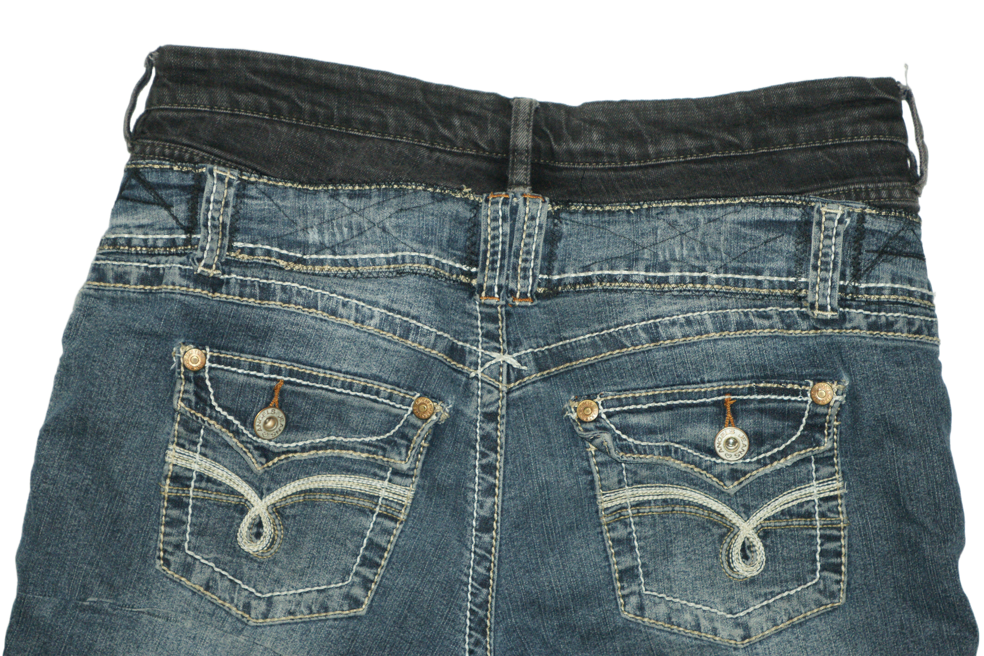 DOUBLE FLARED JEANS IN TRAILWASH DENIM
