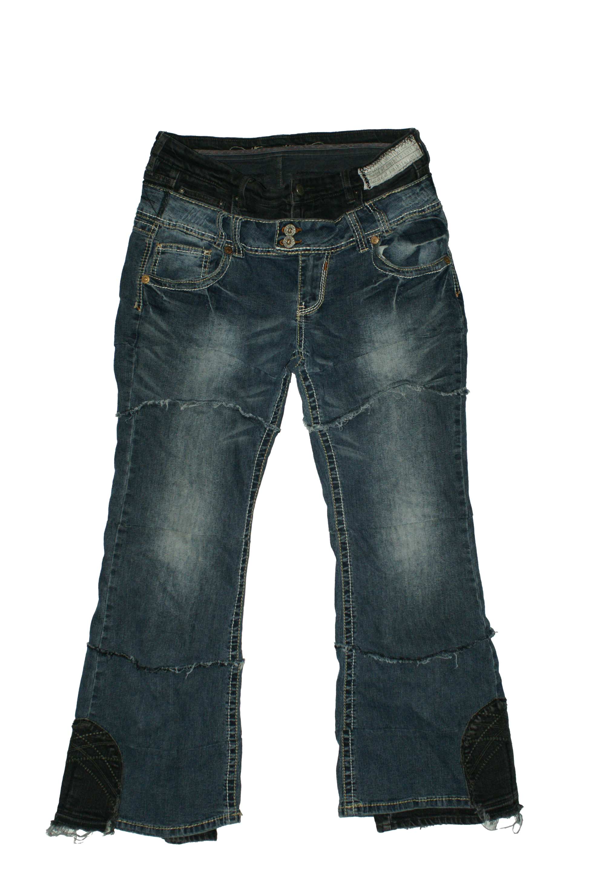 DOUBLE FLARED JEANS IN TRAILWASH DENIM